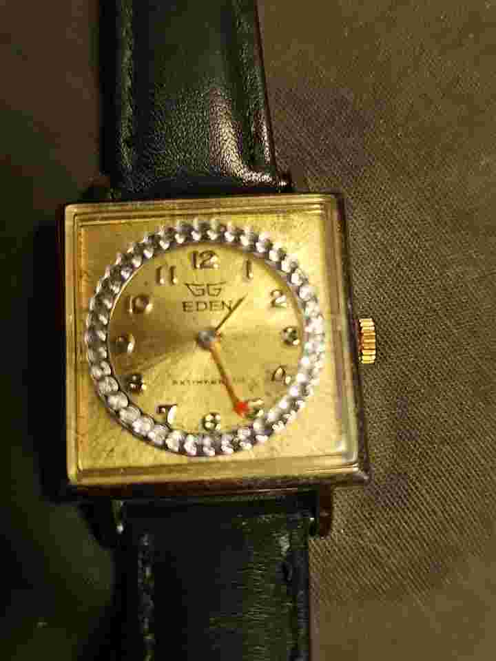 EDEN Watch Womens Gold Tone Stainless Steel Swiss Made Rhinestones Dial Vintage