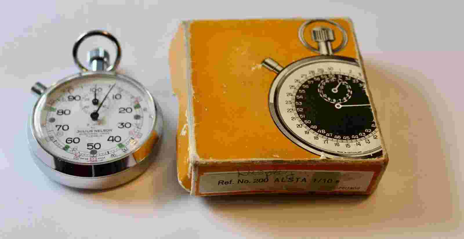 Vintage Julius Nelson shorthand Timer 7 Jewels Switzerland WORKS W Box