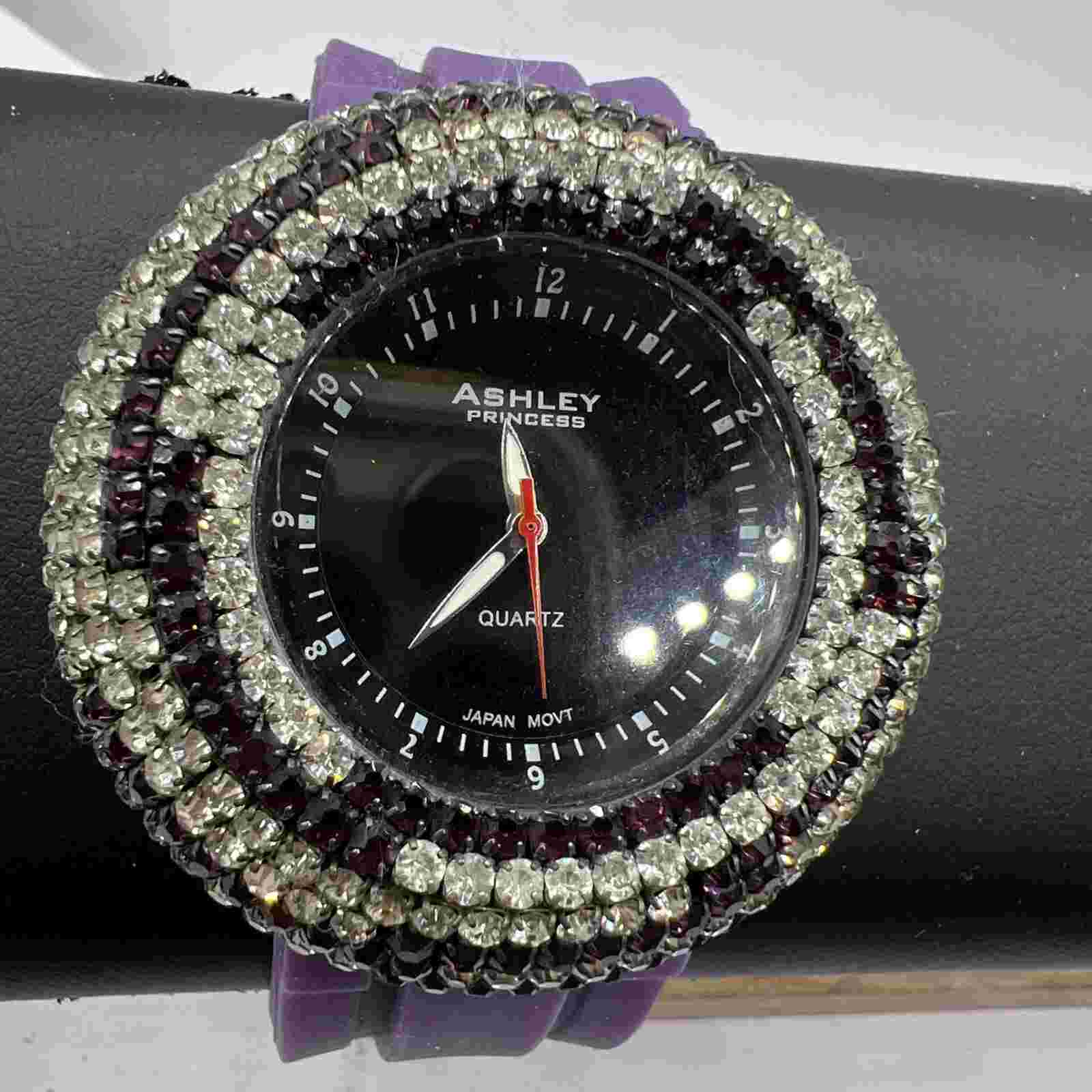 Ashley Princess Women's Rubber Strap Watch With Crystals
