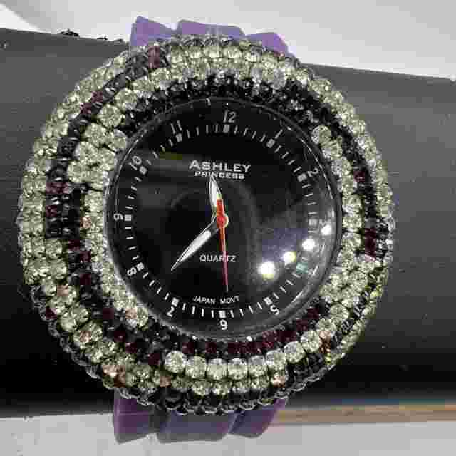 Ashley Princess Women's Rubber Strap Watch With Crystals