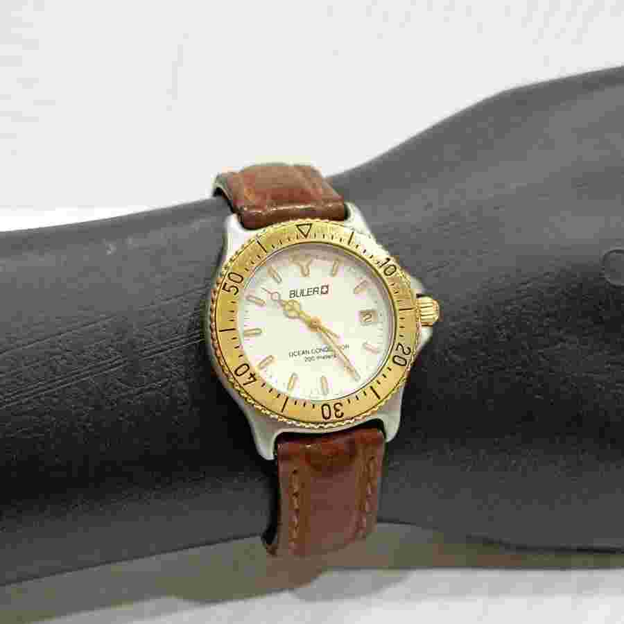 Rare Buler Swiss Ocean Conqueror Diver Quartz White Dial SWiss Vintage Watch