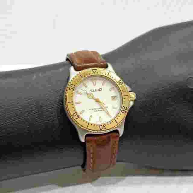 Rare Buler Swiss Ocean Conqueror Diver Quartz White Dial SWiss Vintage Watch