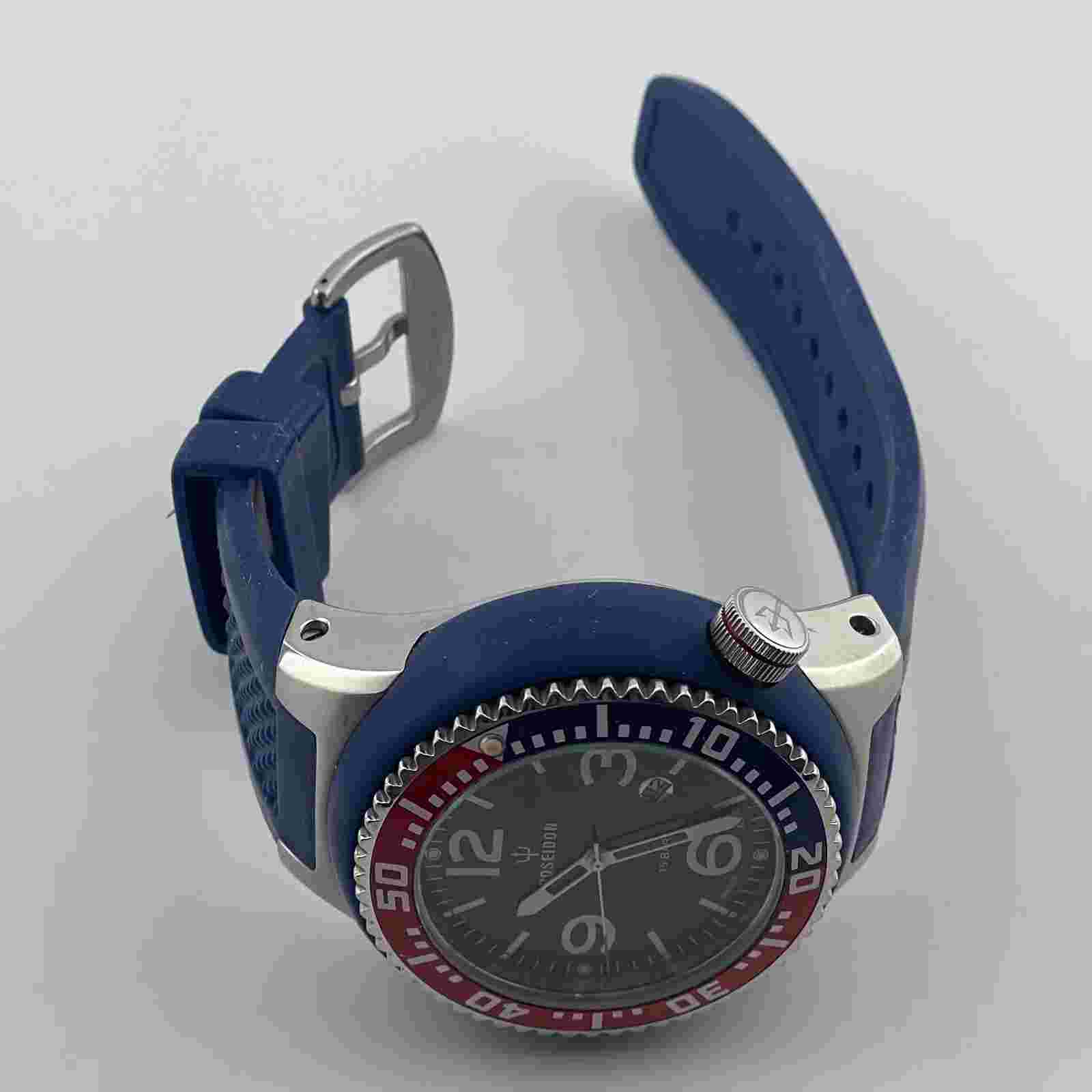Kienzle Poseidon Watch Mens Date 53mm Case Blue Rubber Band Quartz Three Hands