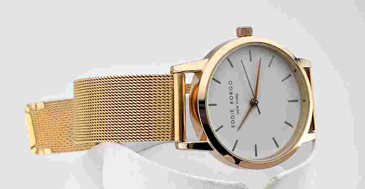 Eddie Borgo NY Rose Gold Tone White Dial Ladies Watch Analog Mesh Bracelet 32mm