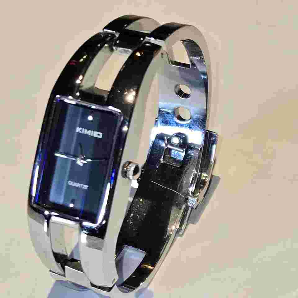 New Old Stock KIMIO Rectangle Face Stainless Steel Bangle Bracelet Women's Watch