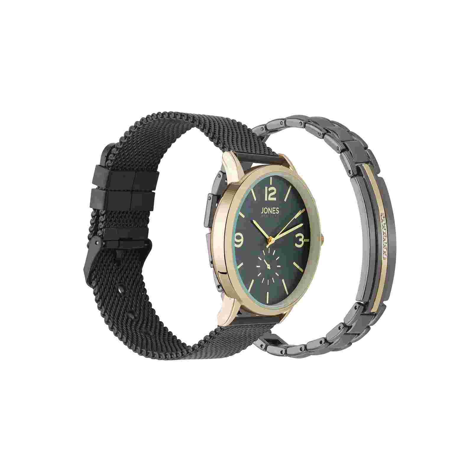 Jones New York Men's Analog Black Watch and Bracelet Set 42mm