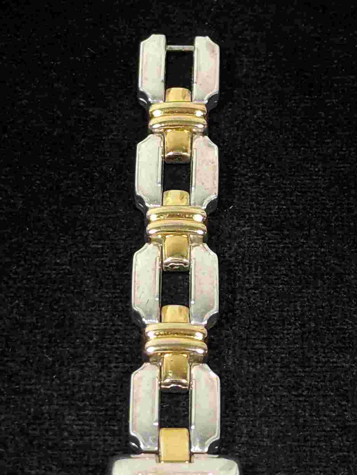 Cache Silver Tone Dial Rectangle Case Two Tone Bracelet Band Watch