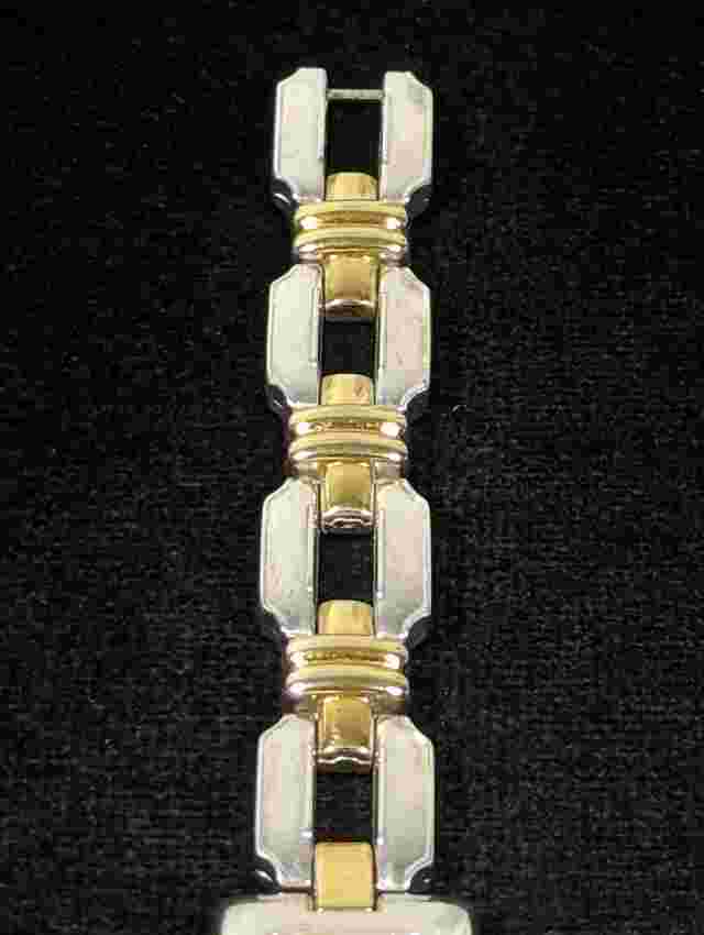 Cache Silver Tone Dial Rectangle Case Two Tone Bracelet Band Watch