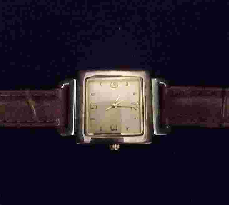 Fmd ladies watch Rectangle with leather like band, new battery