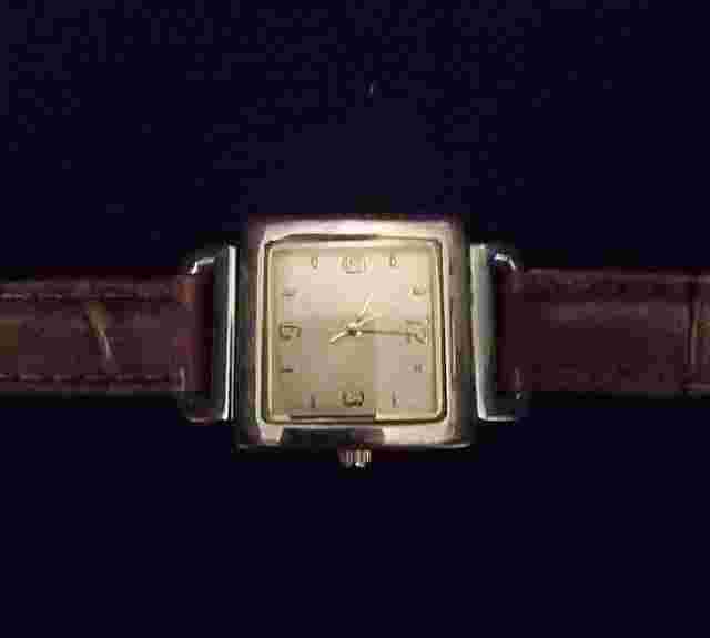Fmd ladies watch Rectangle with leather like band, new battery