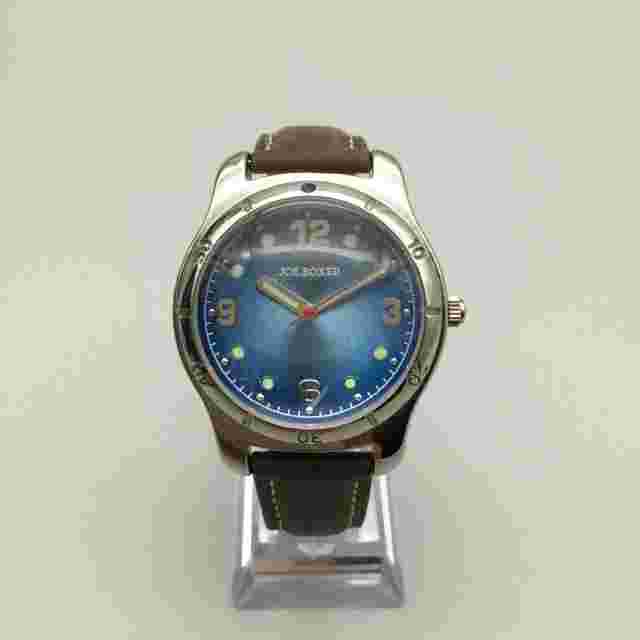 Joe Boxer Watch Men 39mm Blue Dial Bubble Crystal Brown Leather Band New Battery