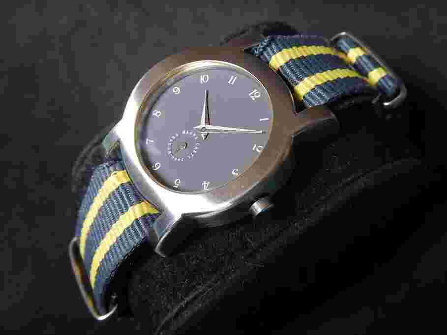 Brushed Solid Steel Watch Anthracite Dial Curved Case Small Second Hand