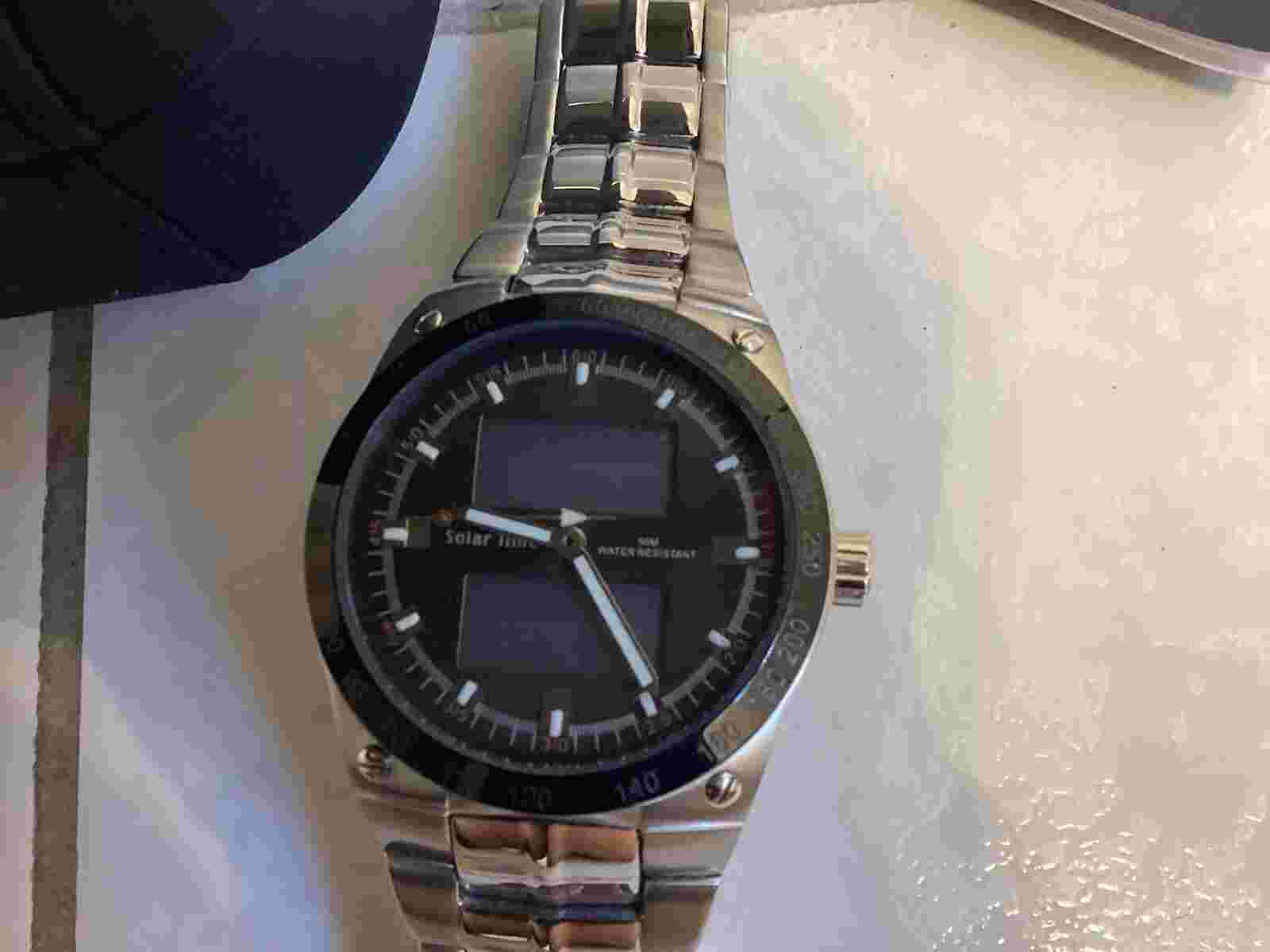 SOLAR TIME STAINLESS STEEL WATCH ,NEVER WORN,