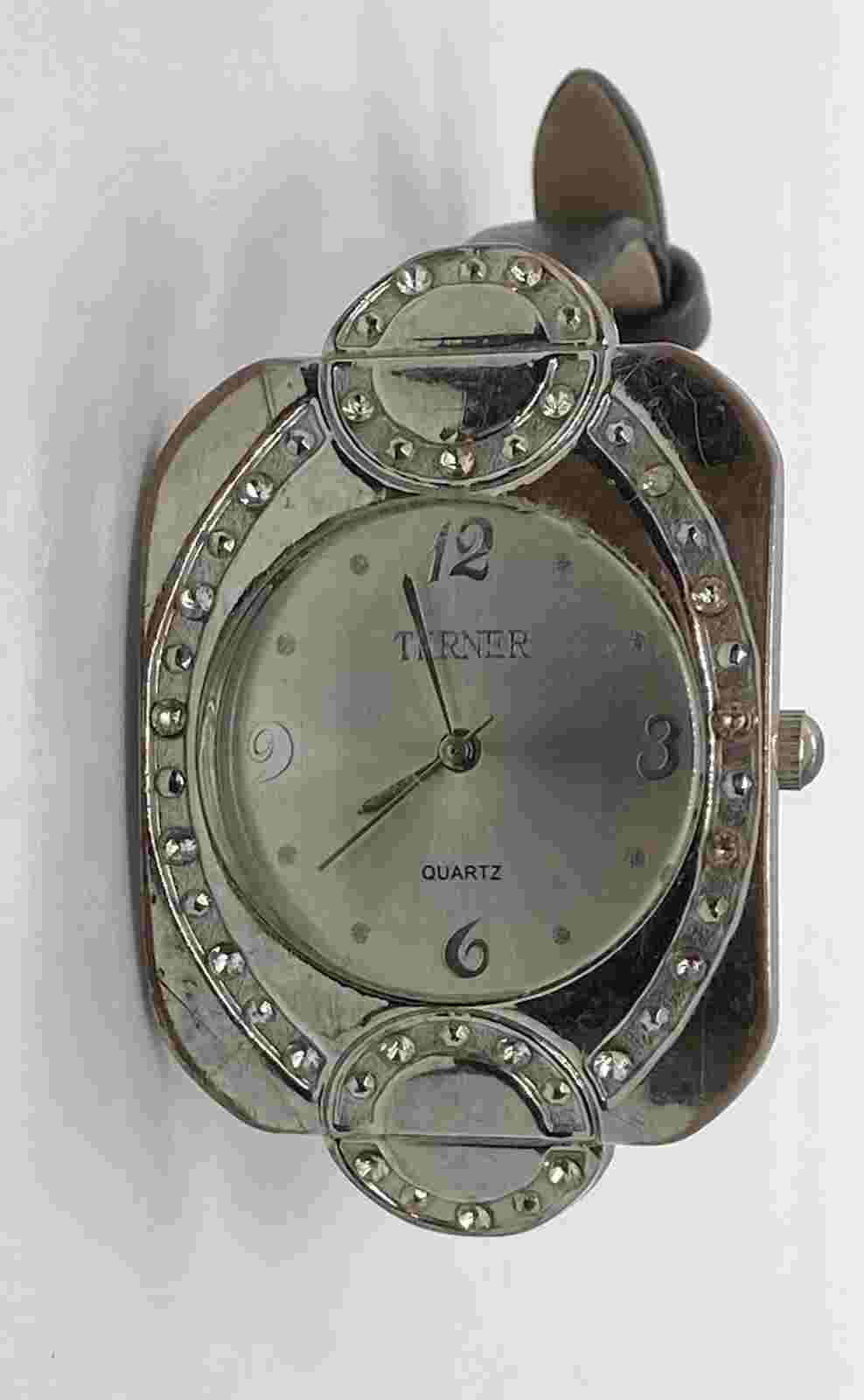 TERNER Ladies Watch New Battery Statement Large Iced Dial Slim Leather Strap