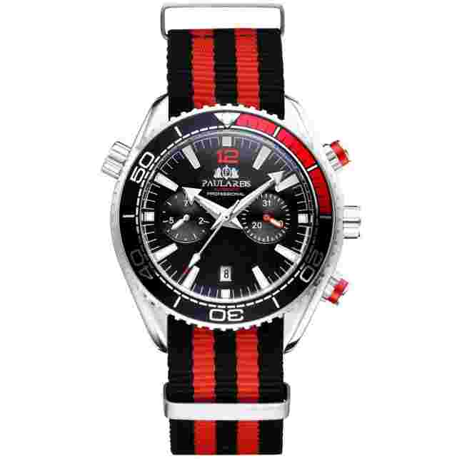PAULAREIS Automatic Nylon Strap Diver Watch Men Chronograph Waterproof Luminous