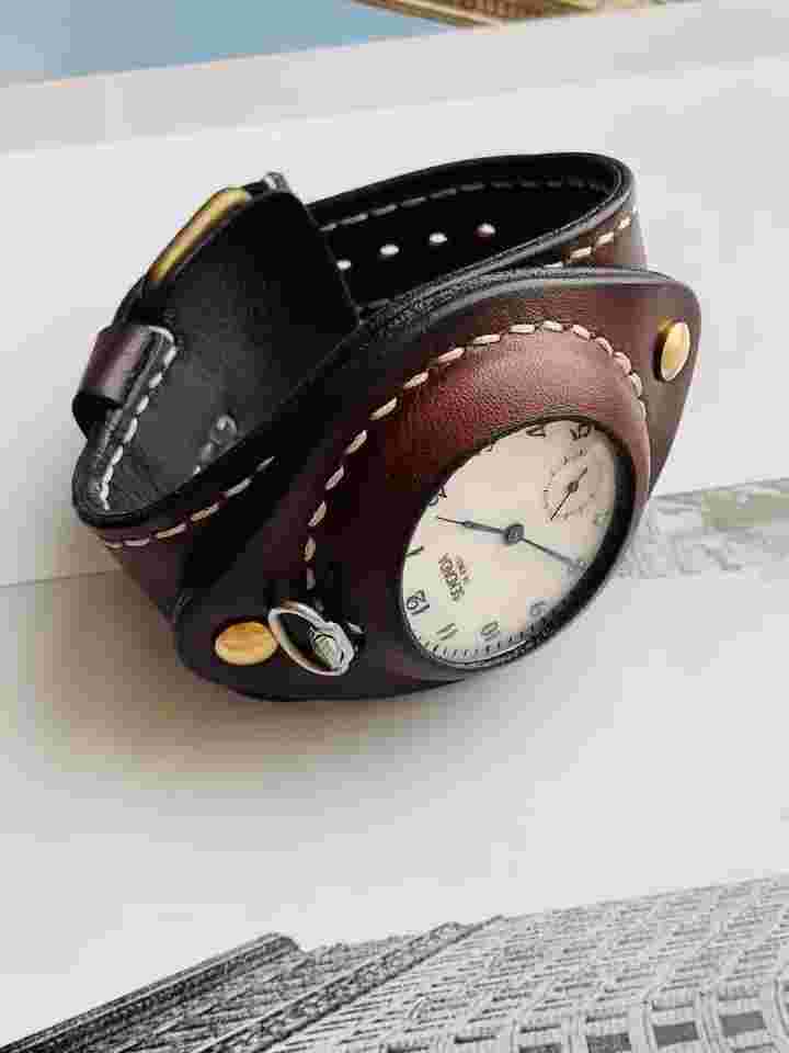 Leather Genuine Strap Vintage Seconda Pocket Watch Gothic Wristband Steampunk
