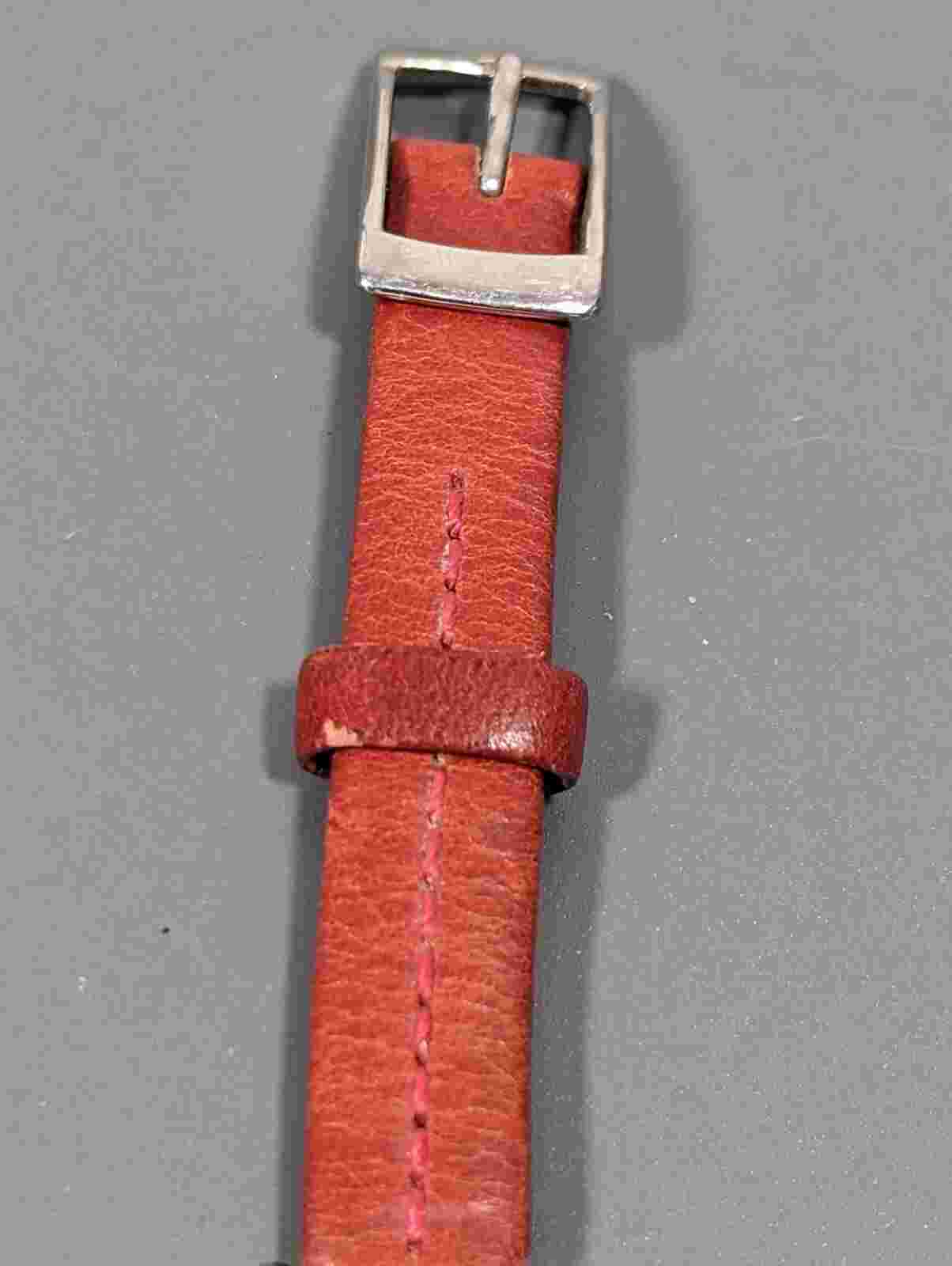 Talbots Silver Tone Dial Rectangle Case Red Leather Band Watch