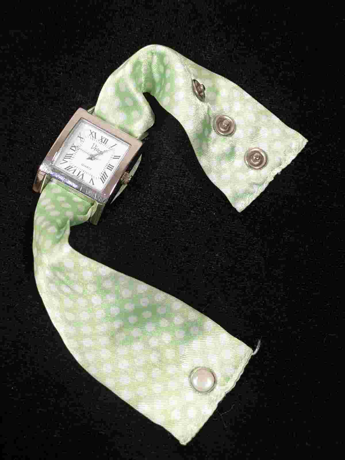 Vivani Womens Green White Polka Dot Satin Band Bracelet Watch 8 in