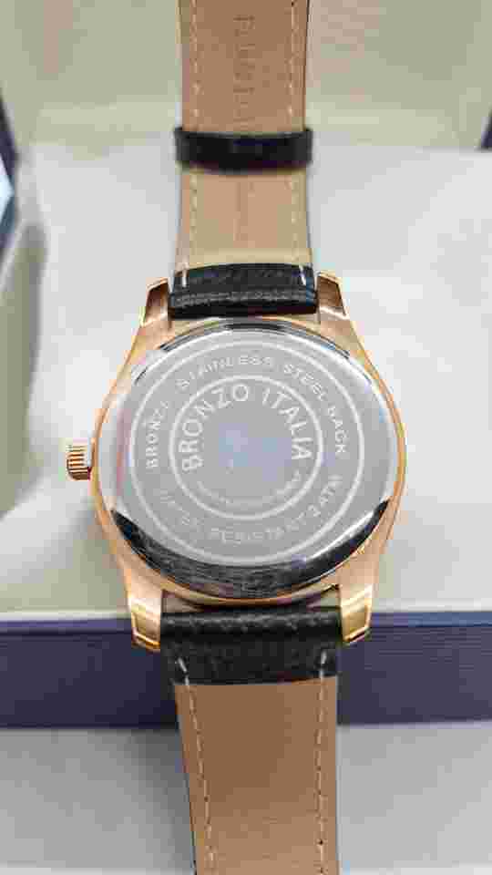 Bronzo Italia Watch Rosetone Black Embossed Cowhide Strap Swiss Movement QVC NOS
