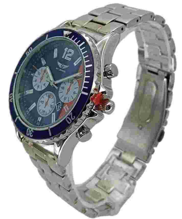 NY LONDON Silver and Blue Face Chronographs Dial Men Metal Strap Analog Quarts