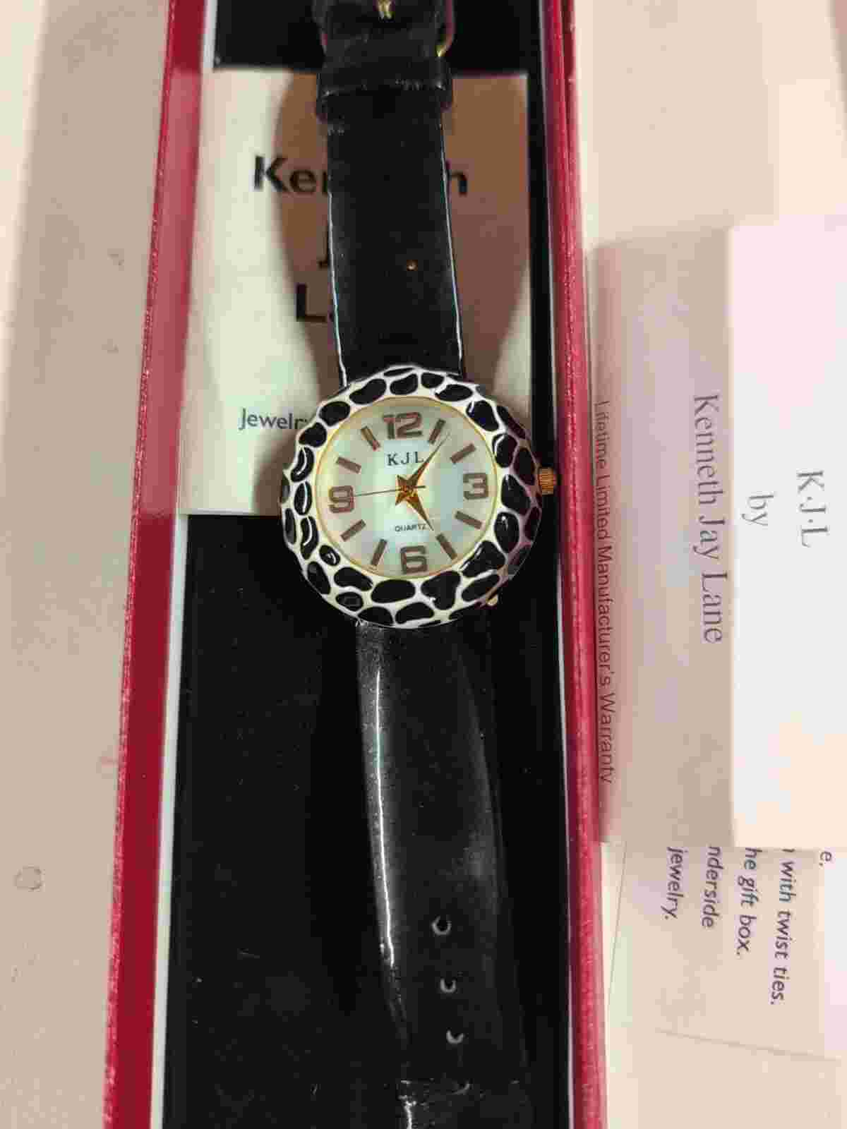 Kenneth Jay Lane KJL Leather Watche Animal Print Does work