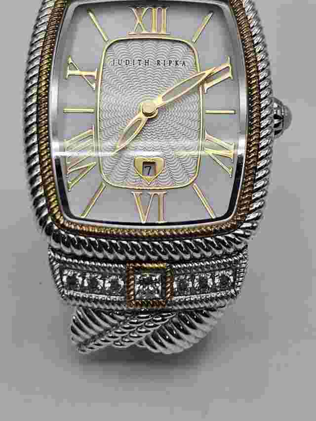 Judith Ripka Silver Tone White Diamonique CZ Mother of Pearl Dial Watch