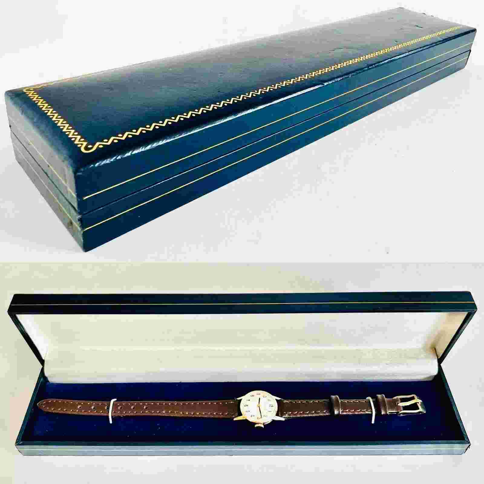 Rare 1950s Ladies French 14ct Gold Pierpont Watch With Brown Calf Leather Strap