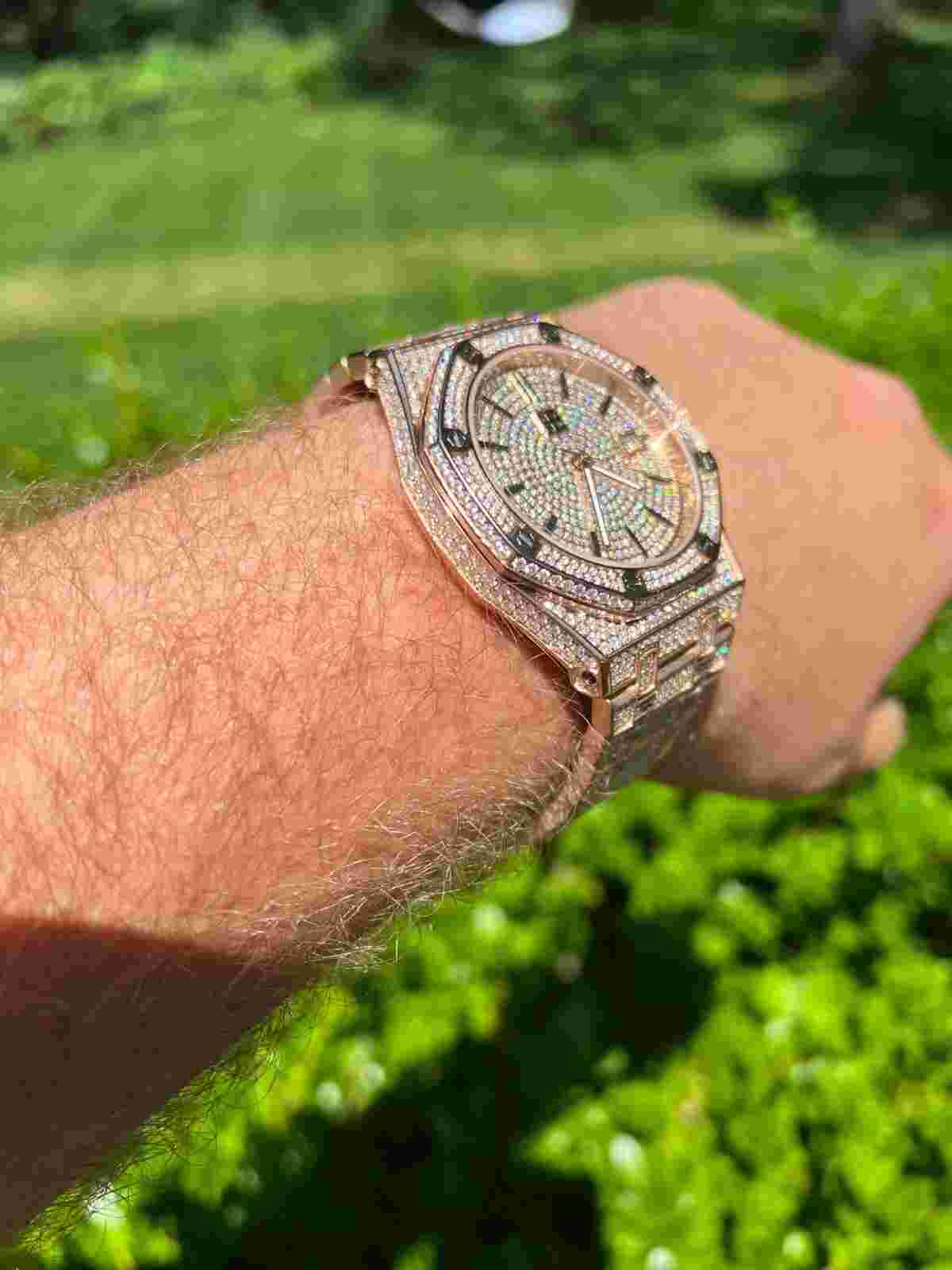 Real MOISSANITE Mens Skeleton Watch Iced Rose Gold Plated Pass Diamond Test