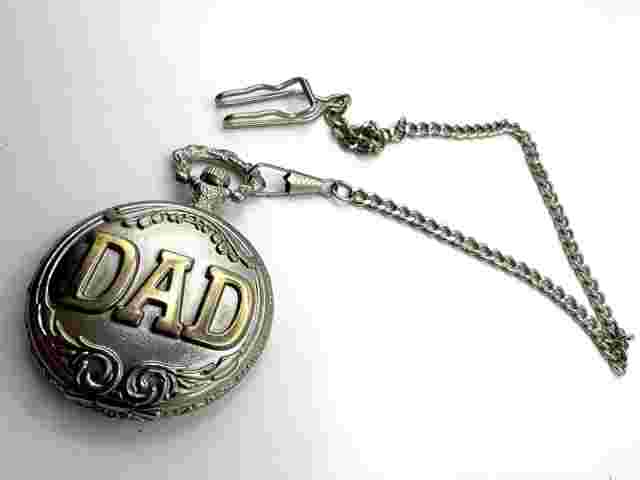 TwoTone Quartz Pocket Watch & Chain”DAD” Suisse Watch New Battery Runs Well EUC