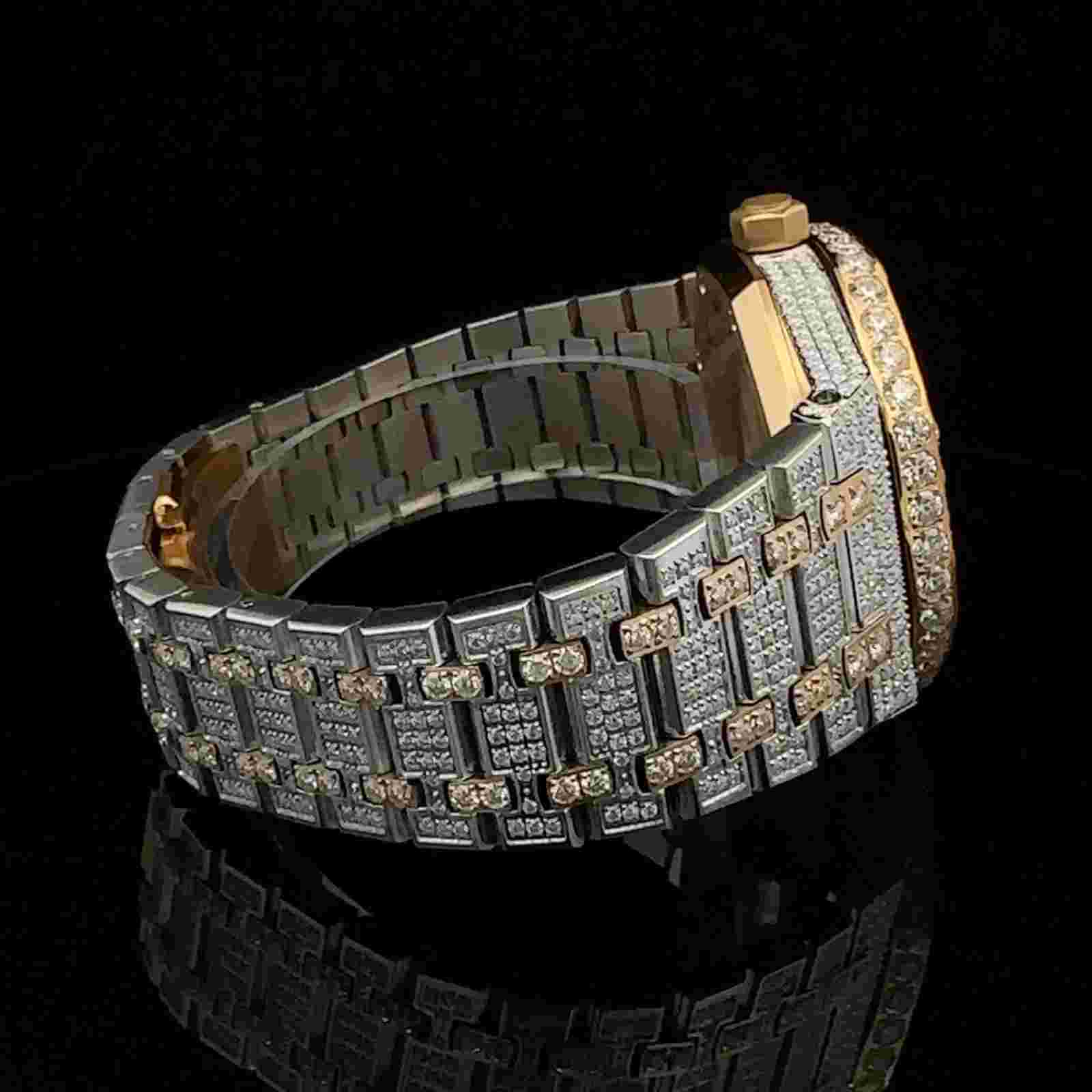 REAL MOISSANITE VVS TWO TONE ROSE WATCH ICE OUT AUTOMATIC HIP HOP CONCORDE 40MM