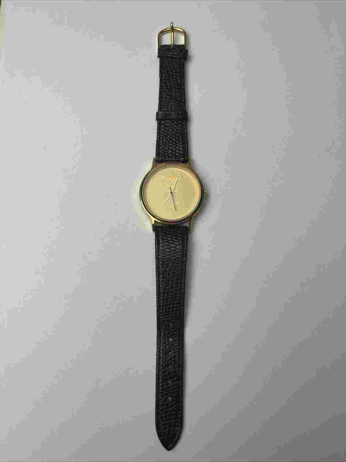 Kodak Official Sponsor Olypmic Watch Gold With 9in Black Leather Band