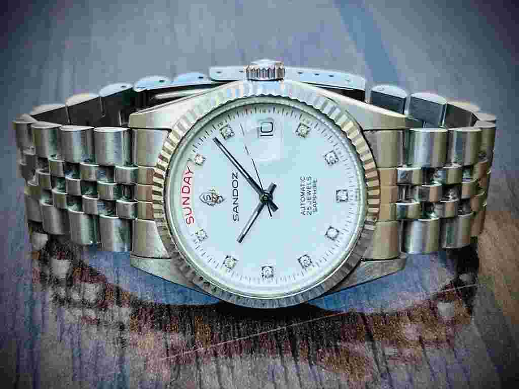Sandoz President White Diamond Dial Automatic Gents Watch, 36mm Swiss Jubilee