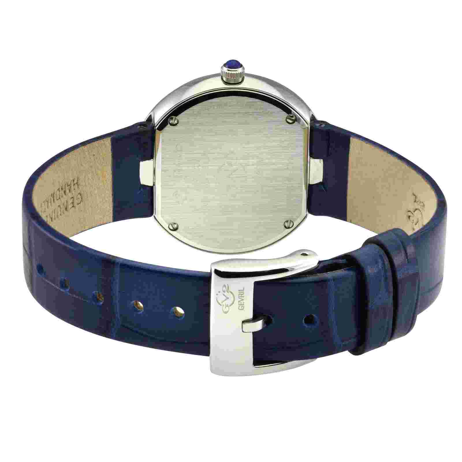 Gv2 By Gevril Women's 13300 Arezzo Swiss Made Diamond Blue Leather Wristwatch