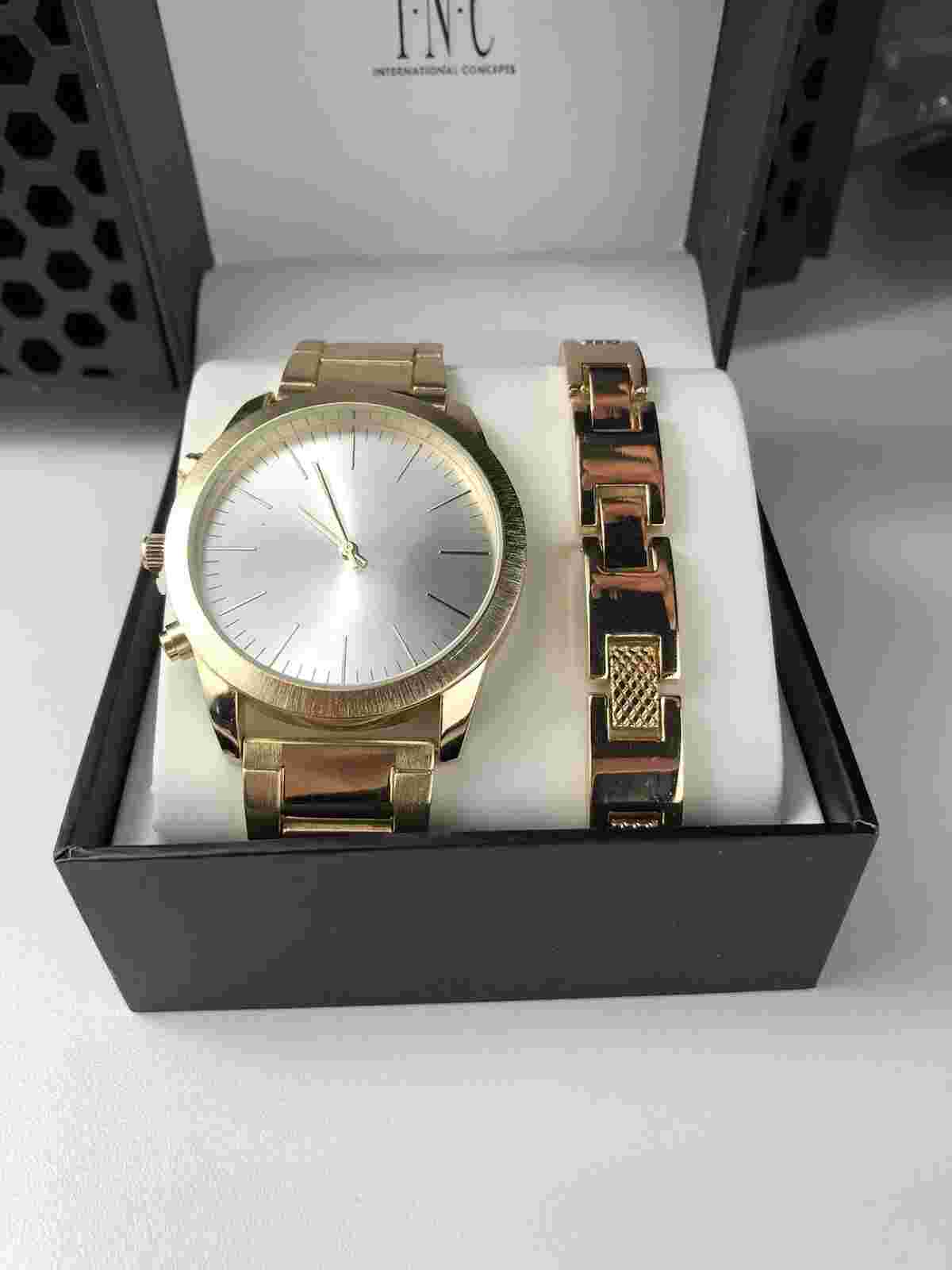 INC Gold-Tone Large White Face Analog Watch set $59.50 New