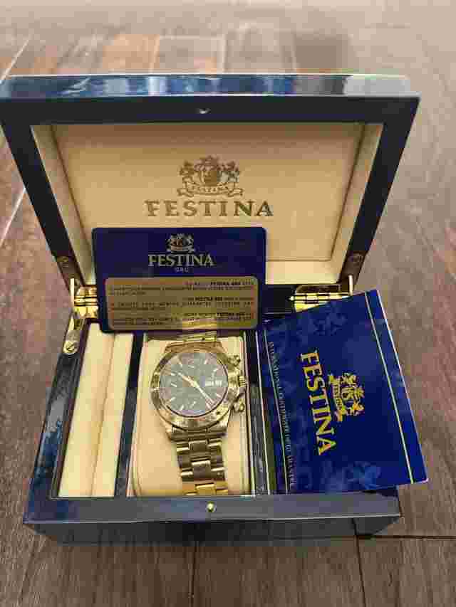 Rare Festina Chronograph F652-D06A Solid 18K Gold “Daytona Style” Swiss Made
