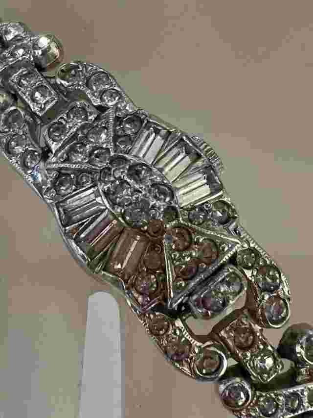 VINTAGE BEAUTIFUL SHEFFIELD RHINESTONE RHODIUM PLATE WATCH BRACELET