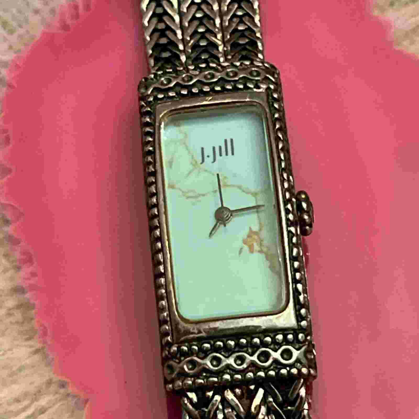 Vintage J. Jill Sterling Silver Watch Turquoise Dial Braided Chain Band 41 Grams