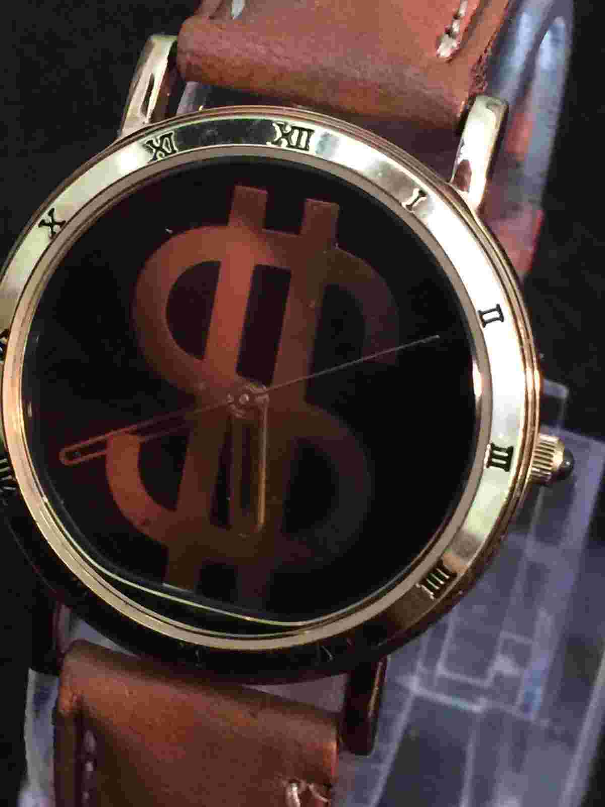 Dollar Watch 33 Mm Case Unisex, Black And Gold Face, Romans Number On Bezel