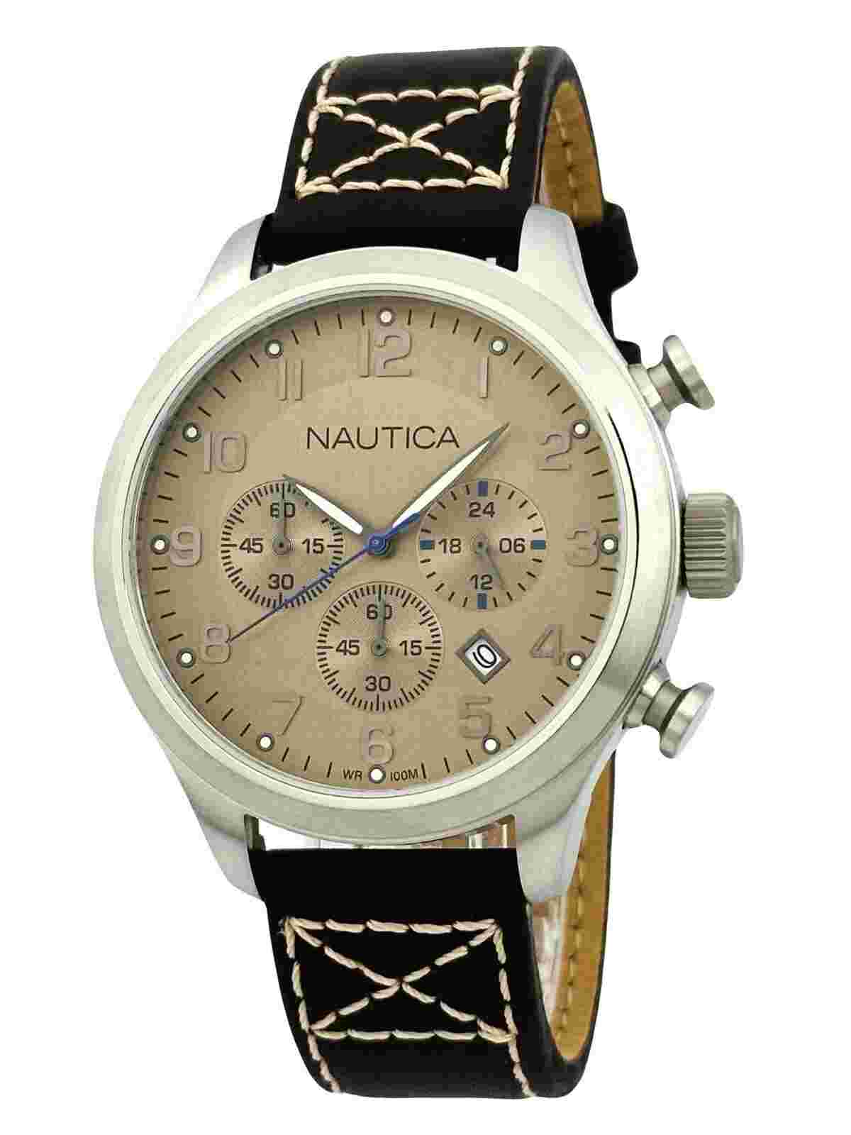 Nautica Men's A14698G Multifunction Bronze Dial Brown Leather Strap Sports Watch