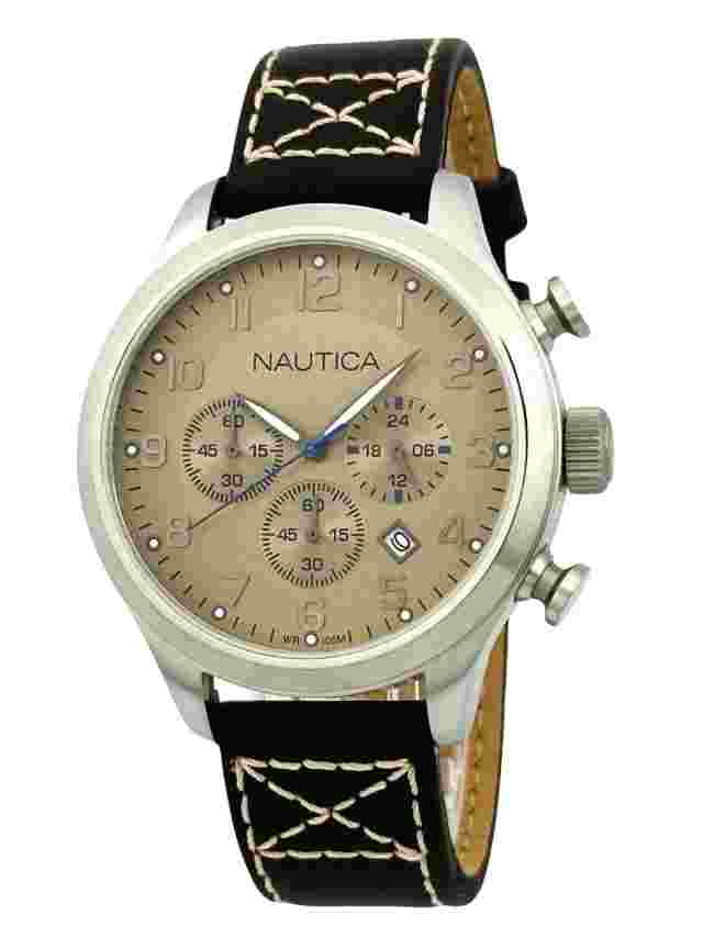 Nautica Men's A14698G Multifunction Bronze Dial Brown Leather Strap Sports Watch