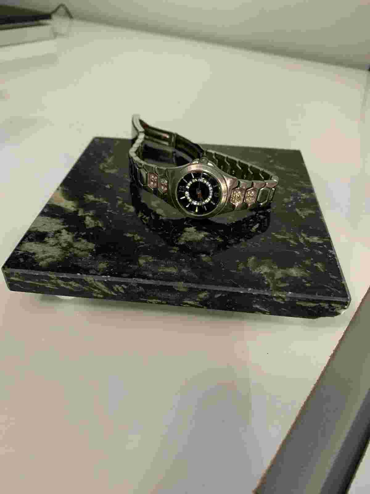 Vtg. Allude Women’s Silver And Black Watch With Stones. Band Is Nice With Weight