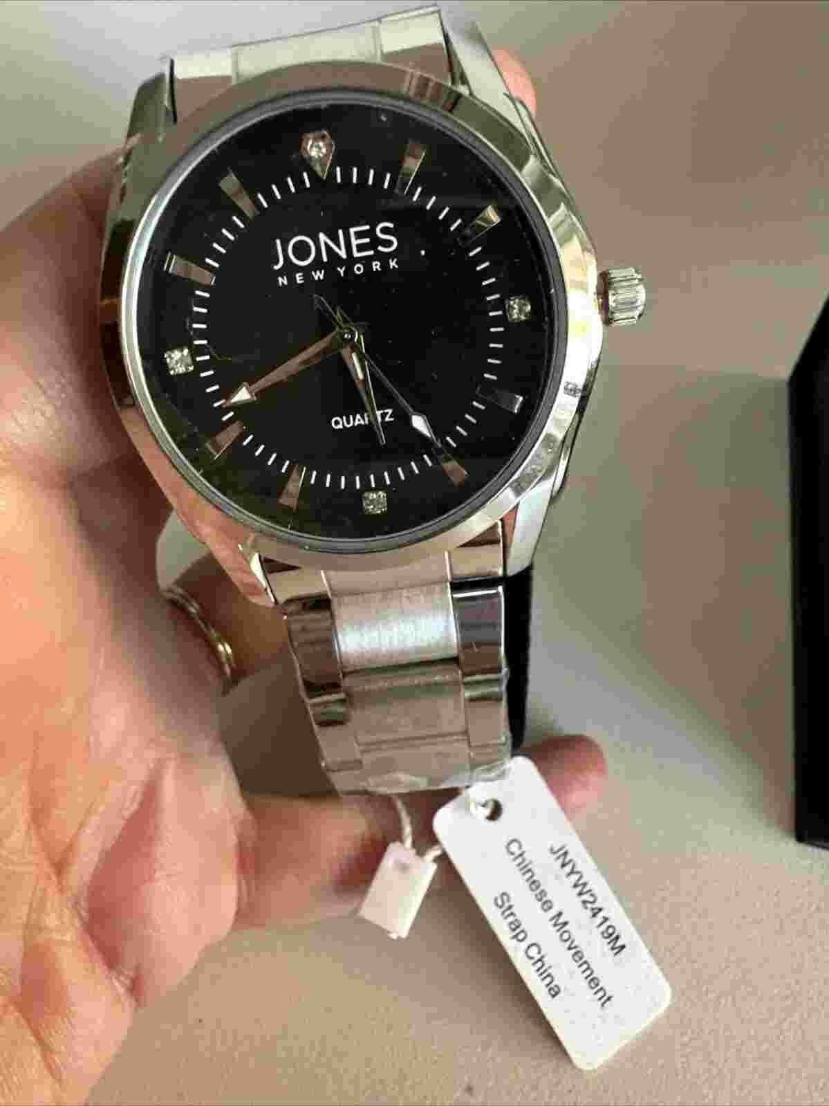 Jones New York Mens Silver Wrist Watch with Black Face Dial New In Box
