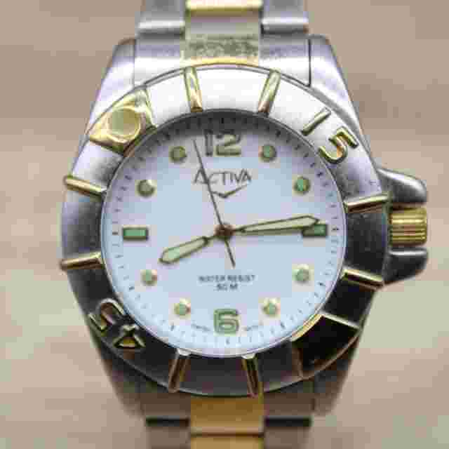 Activa Watch Mens Silver Tone Stainless Steel Classic White Date Dial Quartz