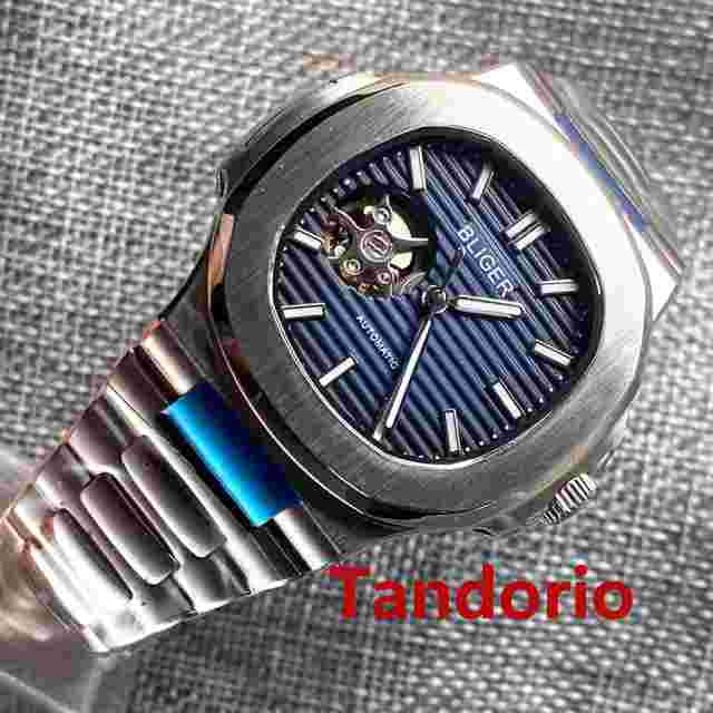 Sapphire Glass 40mm Automatic Movement Blue Dial NH38 Mental Strap Square Case