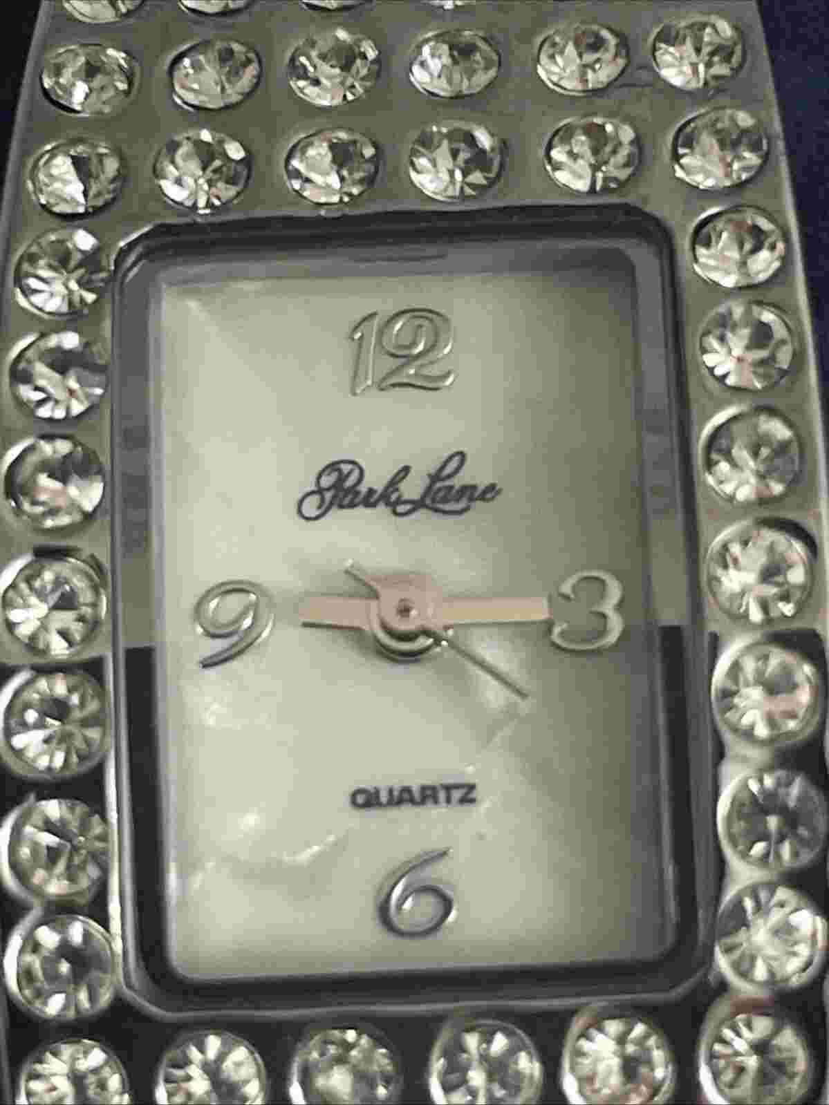 Park Lane Watch Silver Tone Rhinestone Clamp Bangle Bracelt Quartz