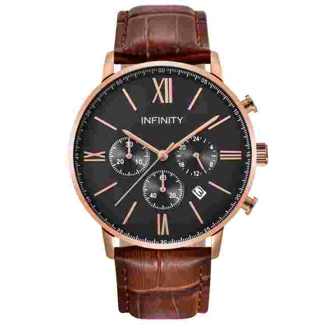 Infinity SP 07 Rosegold & Brown Leather Men's Classic Chronograph Watch - Luxury