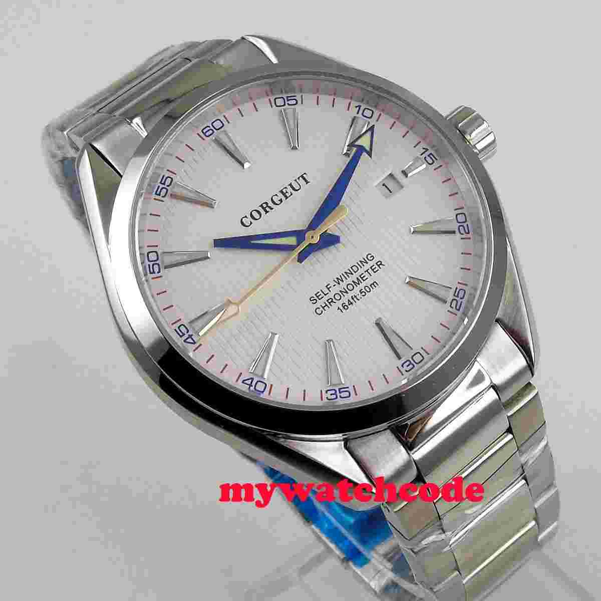 Luxury 41mm corgeut white dial luminous marks MIYOTA Automatic men's Watch 167