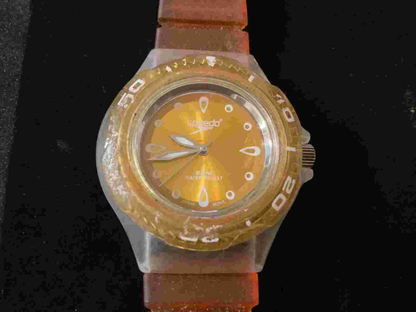Very Rare Vintage Speedo Watch Splasher Clear Orange Water Resistant