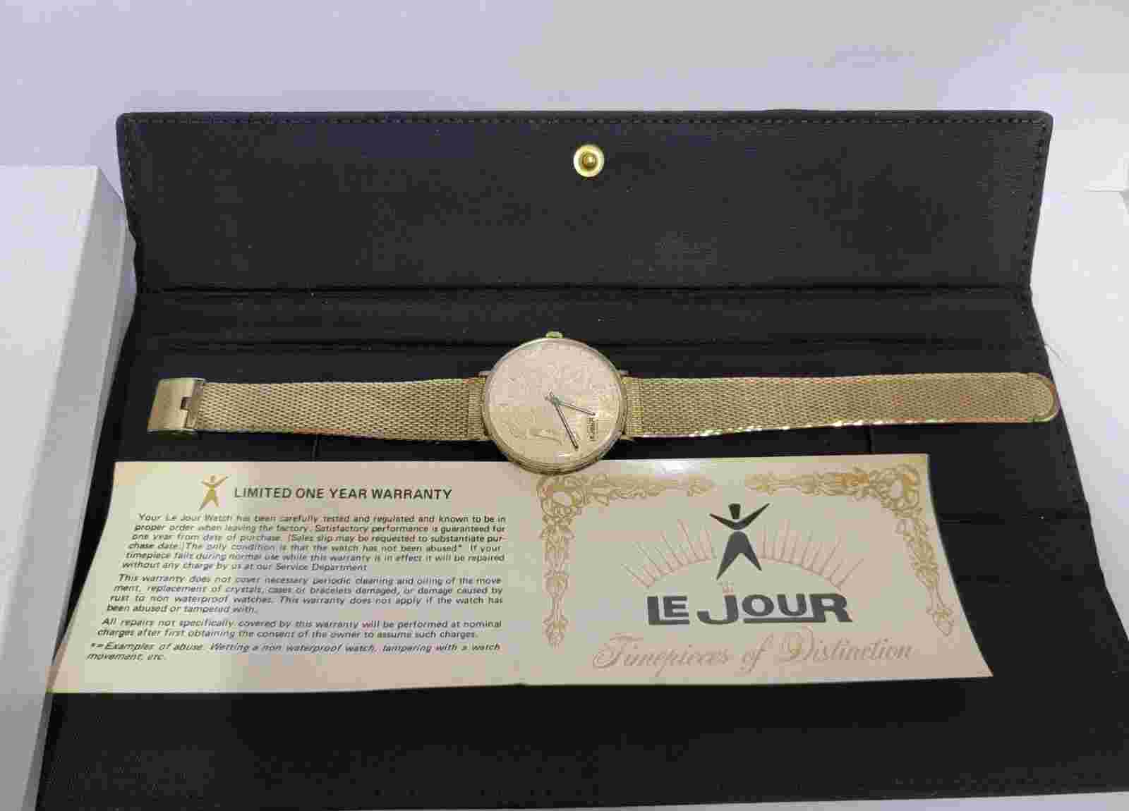 LE JOUR Genuine 1889 Silver Morgan Dollar Mens Watch 17J Mechanical Works 10k GF