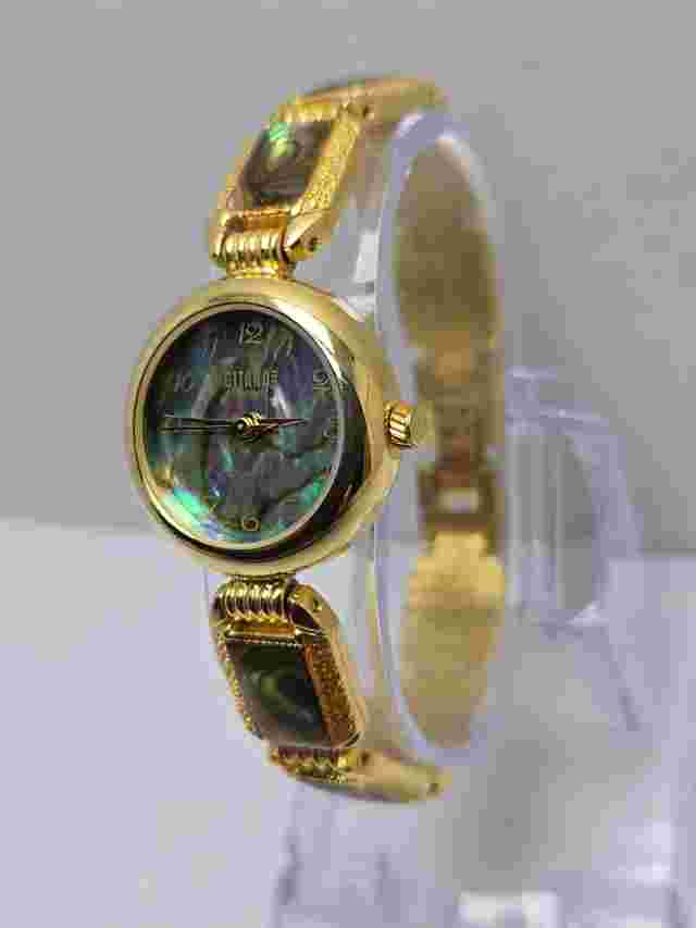 Womens Vintage Gitano Swiss Abalone Watch Bracelet Gold Tone 23mm New Battery